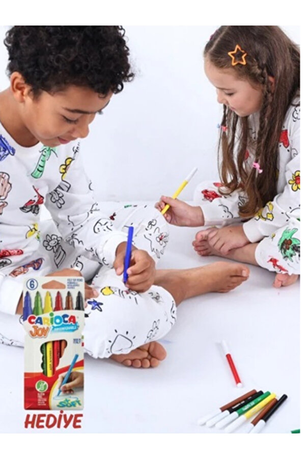 LİLLYPİCCA En Sevimli Figürleri Özel Kalemi ile Boyanabilir Çocuk Pijama Takımı (Yıkama Sonrası Leke Bırakmaz)