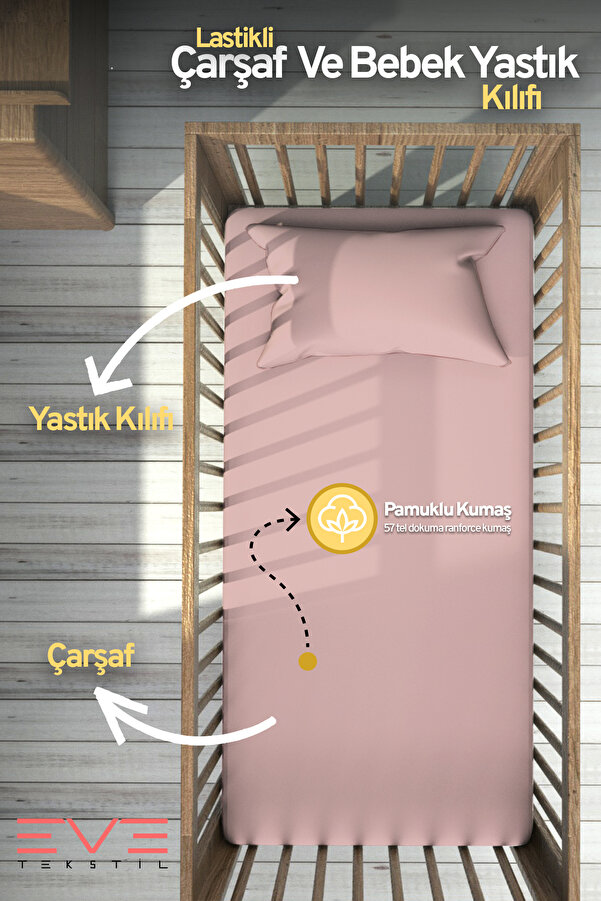 Eve Tekstil Bebek & Çocuk Antialerjik Pamuklu RanForce Lastikli Çarşaf ve Yastık Kılıfı Takımı