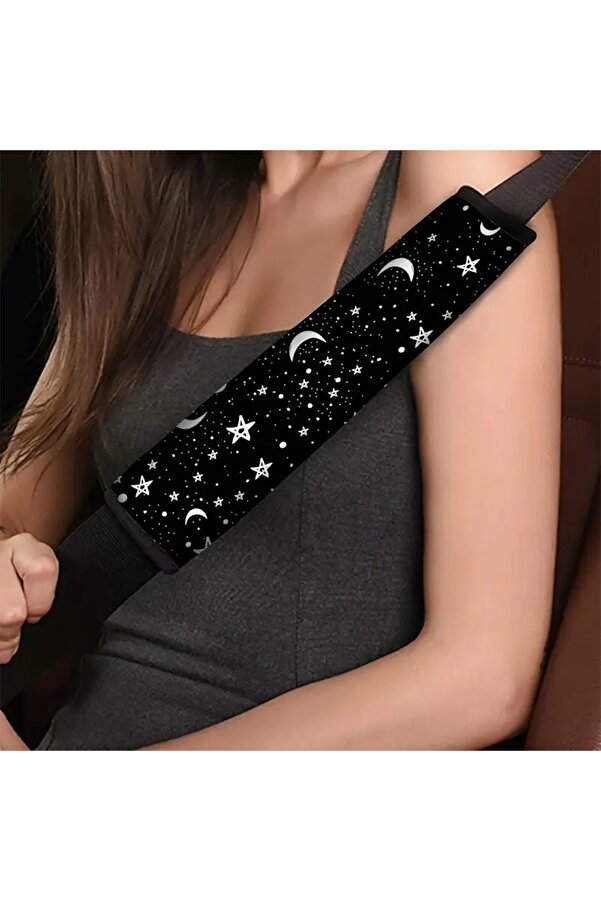 Dodemert Home Yıldız Ay Baskılı Araba Koltuk Kemeri Kılıfı & Yumuşak Polyester Omuz Koruyucu 1 ADET