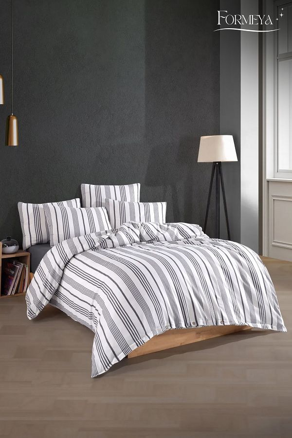 Formeya-Bettbezug-Set für Einzelbett, garngefärbt aus Baumwolle, mit Knöpfen und Gummizug (1 Kissenbezug) 1