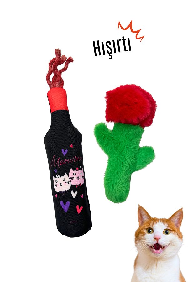 Miyav-Set of 2 Cat Toys Plush Bottles with Food Storage Plush Rose and Catnip 1