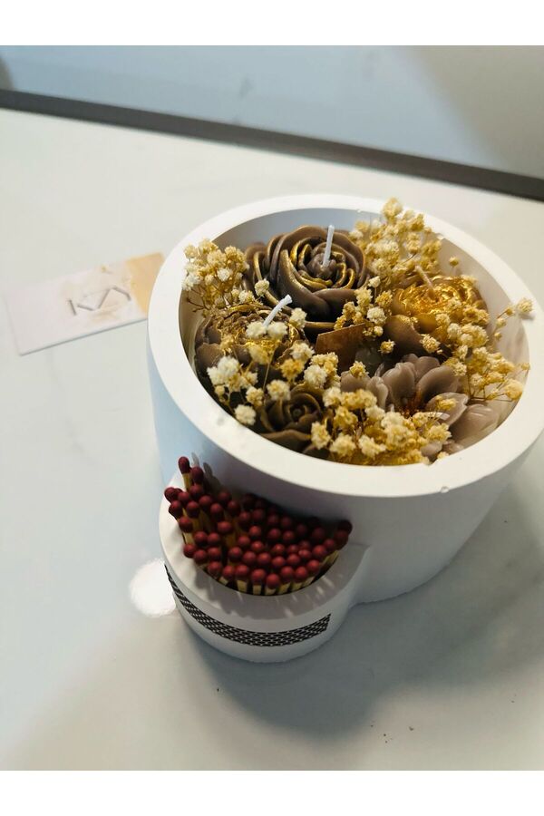 kzygroup Oval tabak çiçek bahçesi kibrit detaylı mum ve mumluk