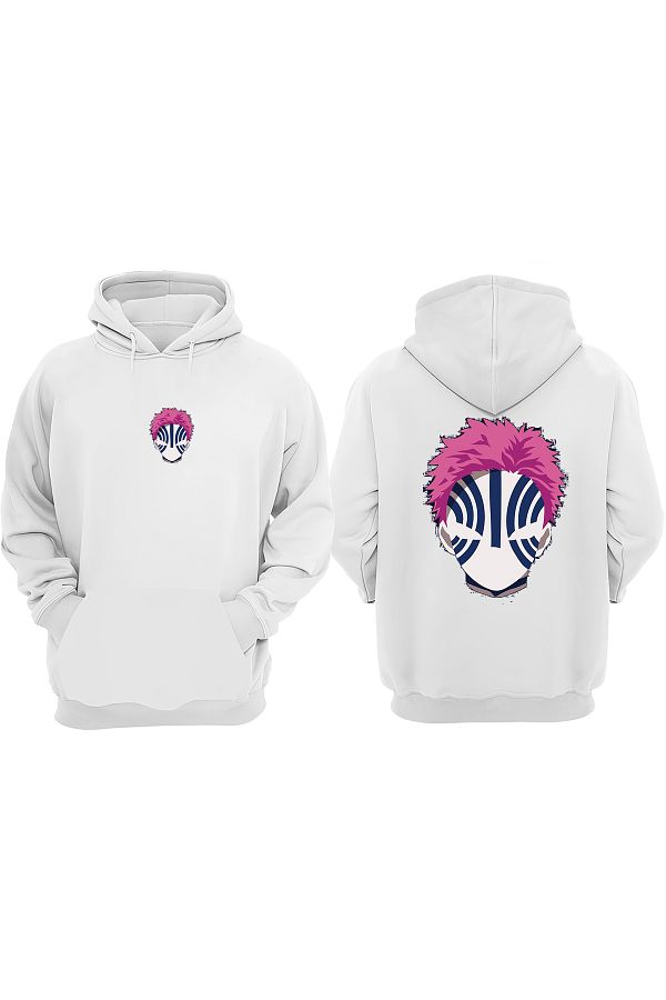 Anetos-Demon Slayer Akaza Face Design Back Printed White Sweatshirt 1