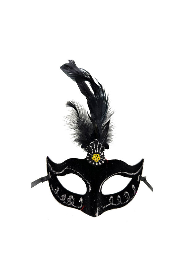 Skygo-Black Suede Coating - Feathered Party Prom Mask 20x16 Cm 1