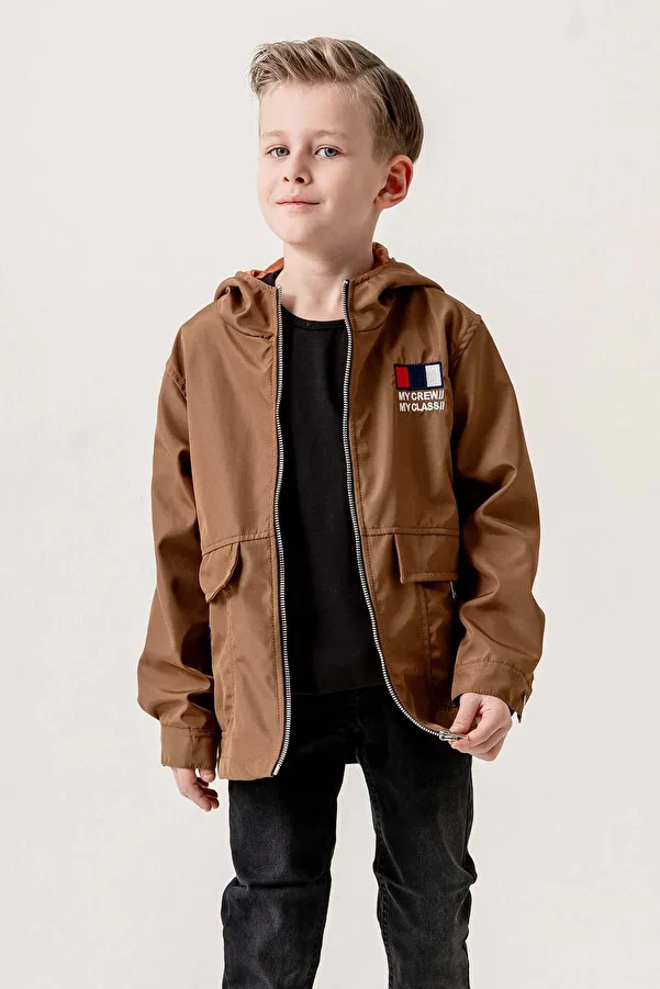 Gold Class Kidswear-Hooded Zippered Embroidery Decorated Waterproof Boy Jacket 1