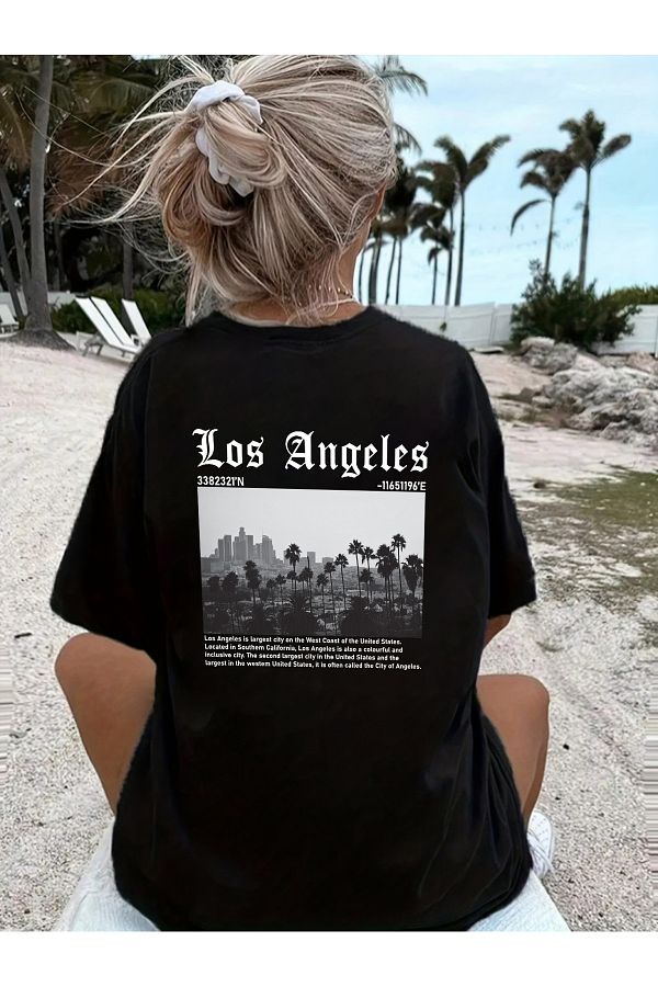 uyguntarz-Dziecięcy, bawełniany T-shirt z nadrukiem Los Angles 1