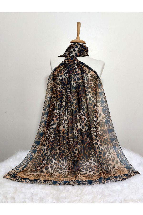 REMOMODA-180X70 cm Patterned Chiffon Leopard Shawl 1