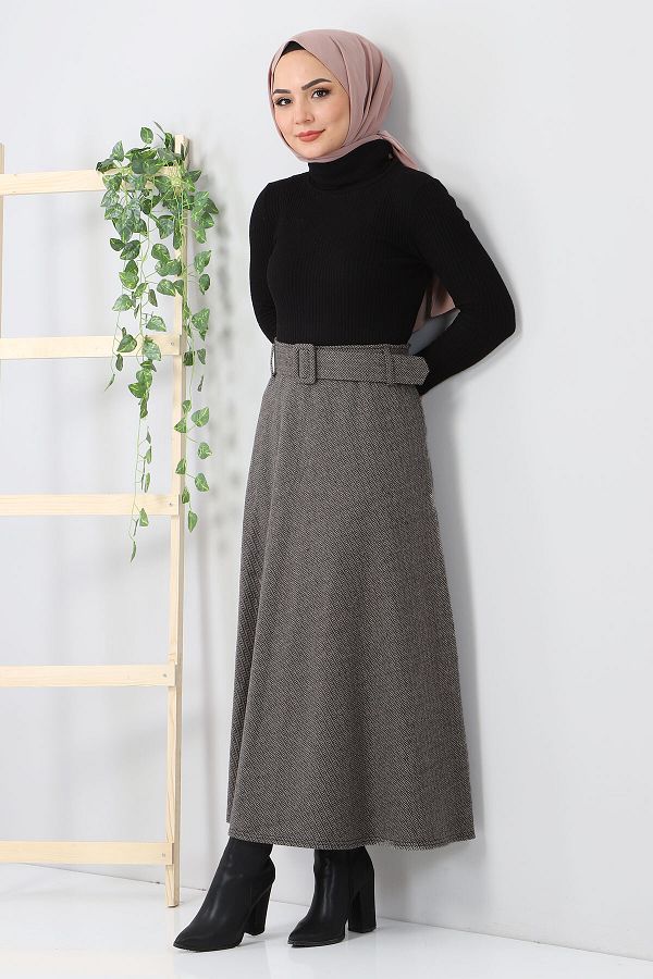Tesettür Dünyası-Sukně Mevlana se vzorem rybí kosti Tsd0047 Mink 1