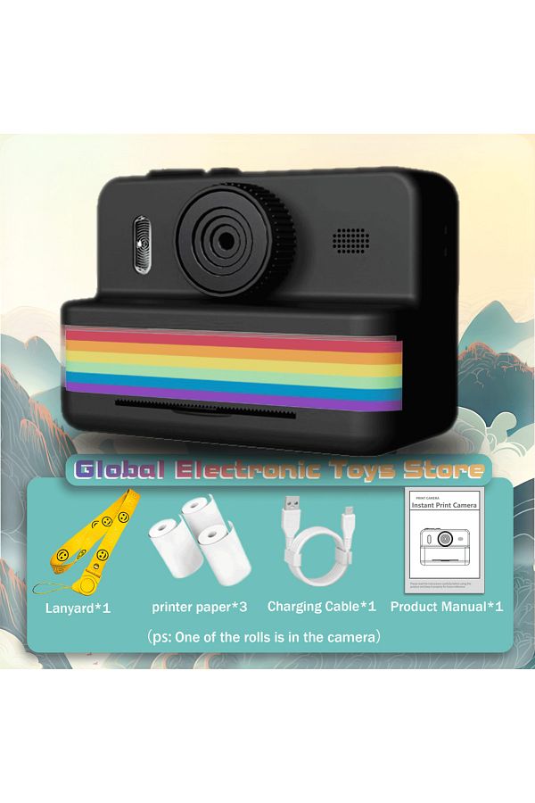 Choice-black 2.8 Inch Instant Print Camera, Digital Video Camera With 3 Rolls of Thermal Printing Paper, 0 1