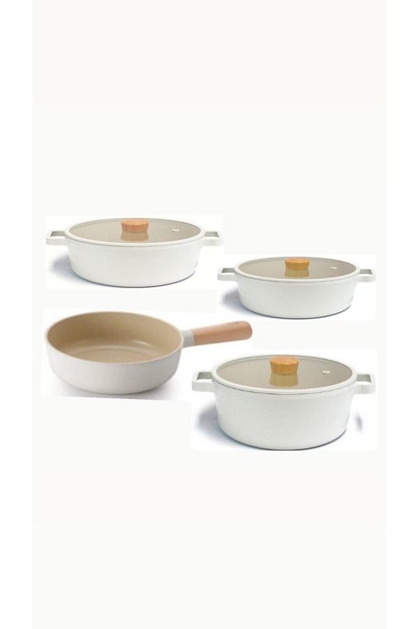 NEOFLAM-Fika Beige 7 Piece Aluminum Cast 24cm 26cm Pot Pan Set 1