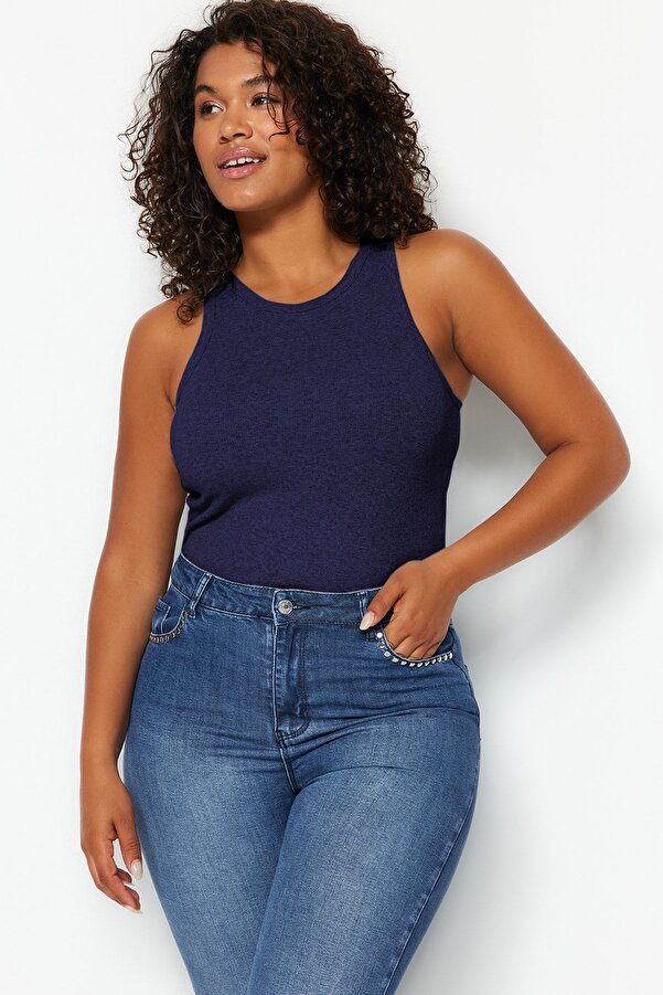 Trendyol Curve-Blue Halter Neck Basic Knitted Tank Top Tbbss23Cv00001 1