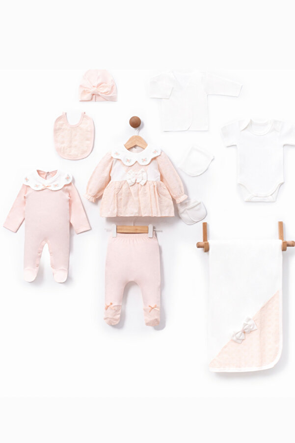 Cherub Baby Güpürlü Brodeli Kız Bebek Yenidoğan 10 Parça Hastane Çıkışı Zıbın Seti