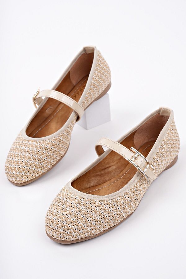 Muggo Kai̇f Single Strap Women #39 s Daily Straw Ballerinas Trendyol