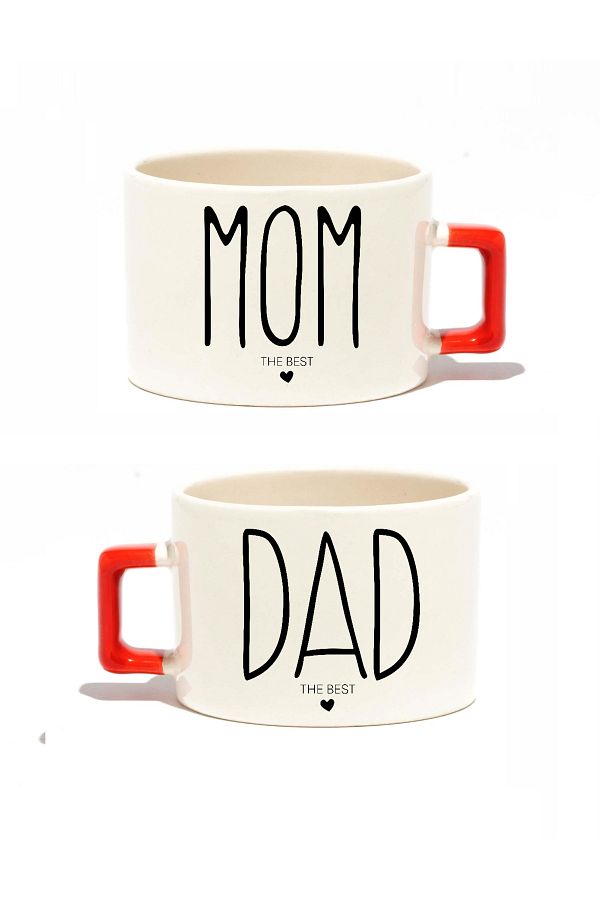 Öz Kupa-Mom Dad the Best Printed Couple 2-Piece Red Motto Cup 1