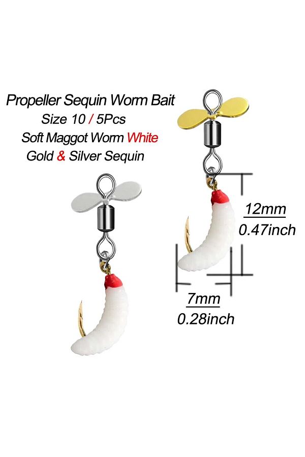 Choice-White 5Pcs/Box Propeller Worm Fishing Lure Spinner Spinning Bait Rotating Blade Sequin Bionic Fish L 1