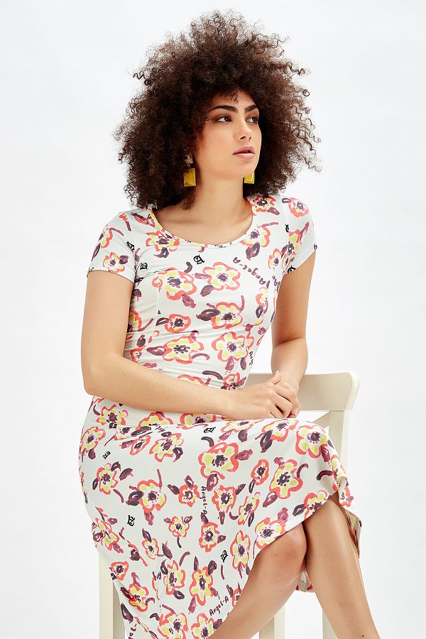 Sense-Short Sleeve Long Long Dress Coral 1