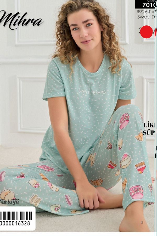 Mihra-Milan Fabric Colorful Zero Collar Dámská sada pyžama - 70109 1