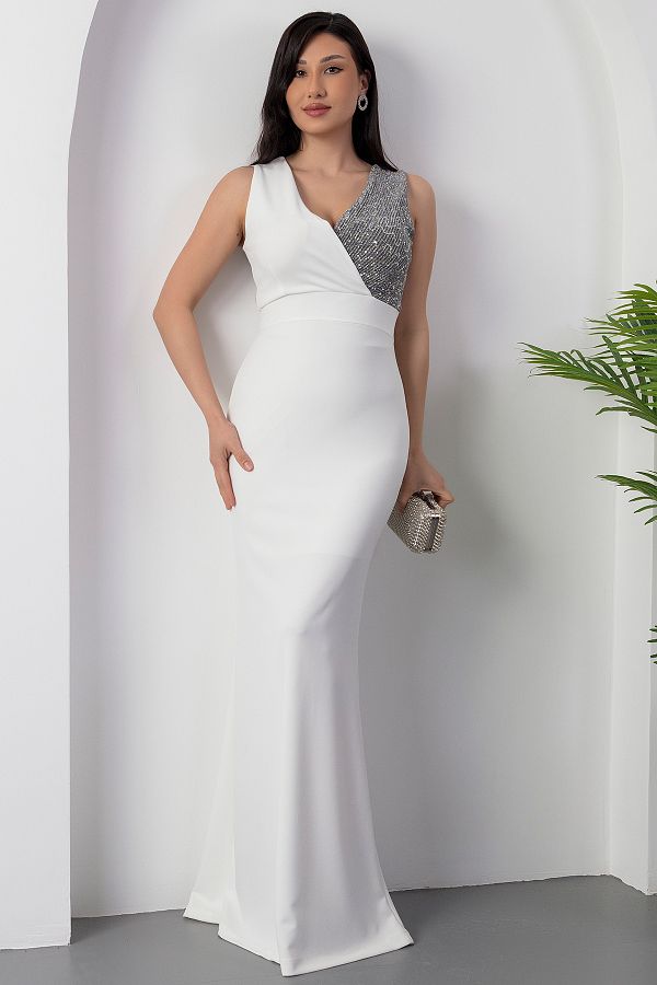 PULLIMM-Double Breasted Collar Long Fishnet Evening Dress 13213 1