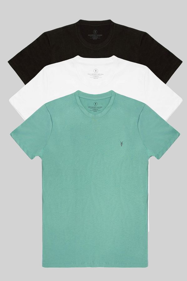 COMBİNE MİCHAİL-Tricou de bază pentru bărbați, 100% bumbac, cu gâtul turn, din 3 piese 1