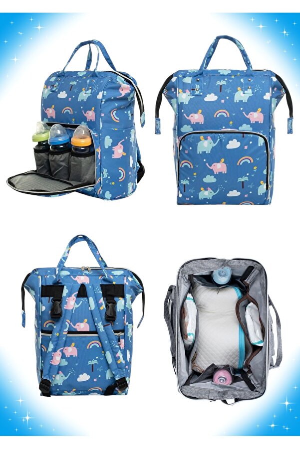 Happy Baby Queen Biberon Termoslu Termal Bölmeli Sıvı Geçirmez Leke tutmaz Fil Desenli Bebek Bakım Çantası