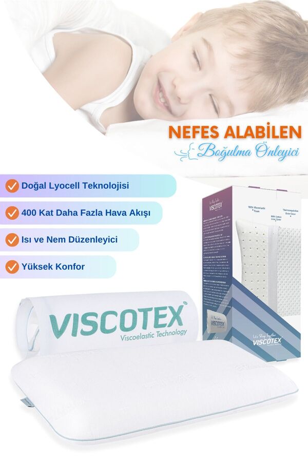 VİSCOTEX Visco Cairfull Boğulma Önleyici Visco Ortopedik Çocuk Yastığı, 66x33x6cm, Beyaz