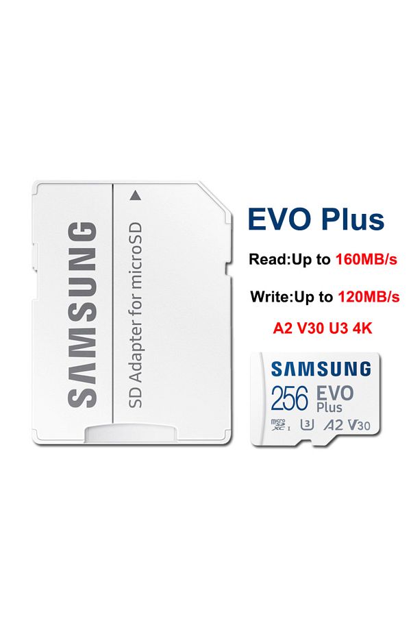 Choice-256GB SAMSUNG EVOPlus 64GB U1V10A1/128GB 256GB 512GB U3V30A2 MicroSD Memory TF Card microSDXC UHS-I 1