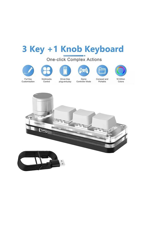 LOLGOOD-White Macro Mechanical Keyboard 3 Keys 1 Knob Usb Rgb Mini Gaming Custom Programming Knob Keypads Sw 1