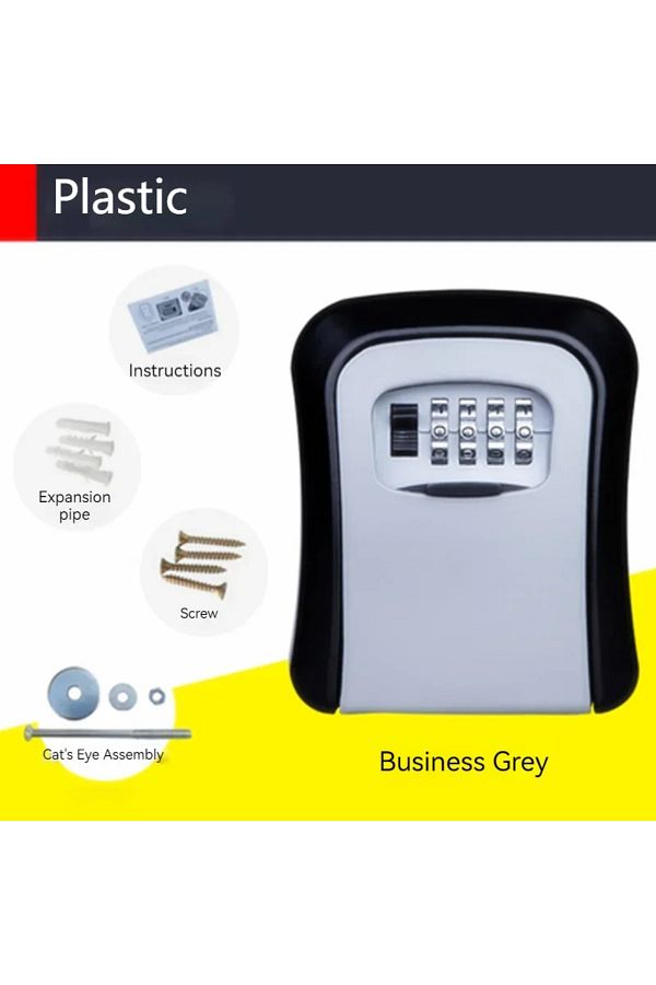 Choice-plastic grey Wall Mount Key Lock Box 4 Digit Password Code Security Lock No Key for Home Office Key 1