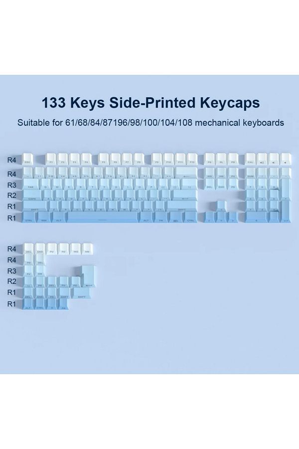 Choice-Blue 133 Keys Grey Keycap Set 133 Keys PBT Double Shot Side Print Shine Through Backlit Keycaps For 1