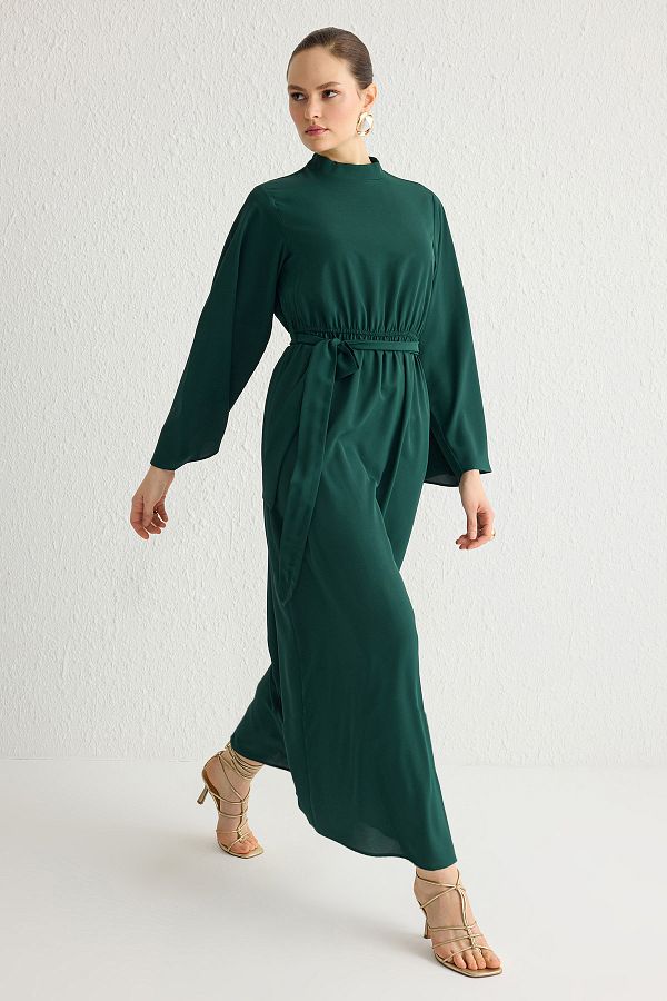 Trendyol Modest-Khaki Belted Woven Dress Tctss25Db00011 1