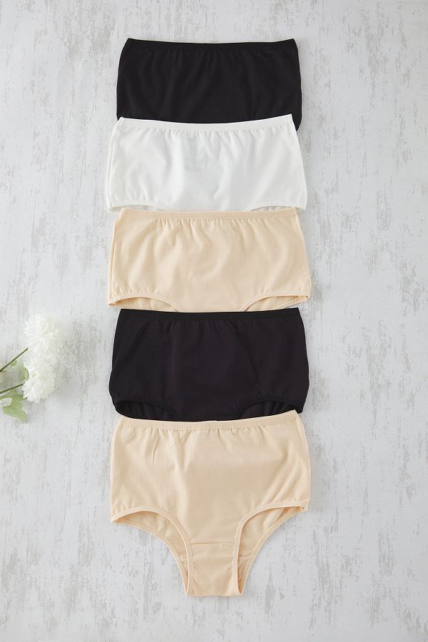 Trendyol Collection-Pack of 5 Black-White-Skin Cotton High Waist Classic Panties Thmss25Ku00030 1
