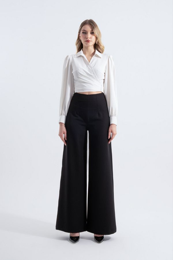 HOX'S-Schwarze Audrey-Palazzo-Hose mit hoher Taille und Spitzenverzierung 1
