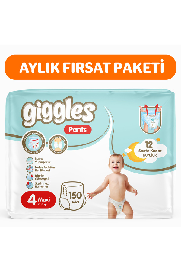 giggles Pants Külotlu Bebek Bezi 4 Numara Maxi 150 Adet