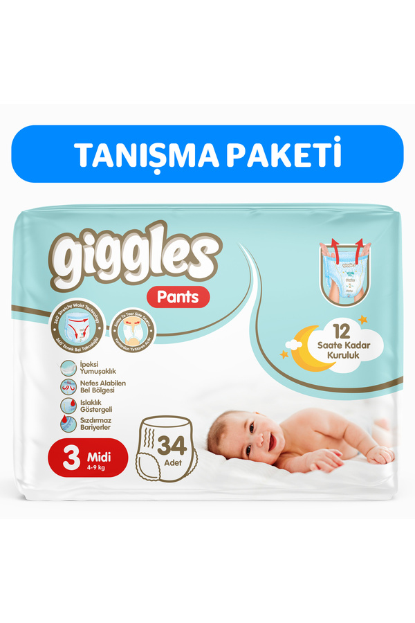 giggles Pants Külotlu Bebek Bezi 3 Numara Midi 34 Adet