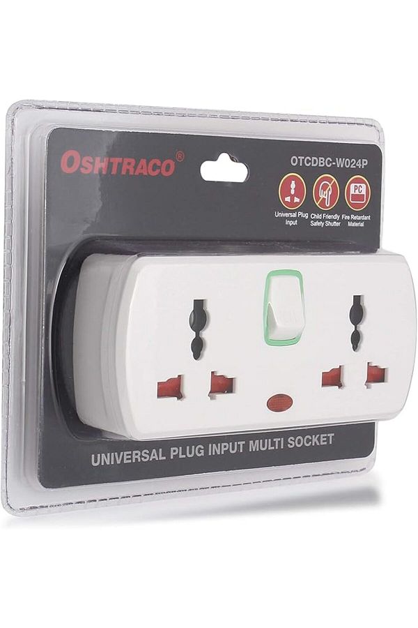 Oshtraco-2 Way Universal plug Input Multi Socket outlet, with 2x 2pin outlet, and master switch 1
