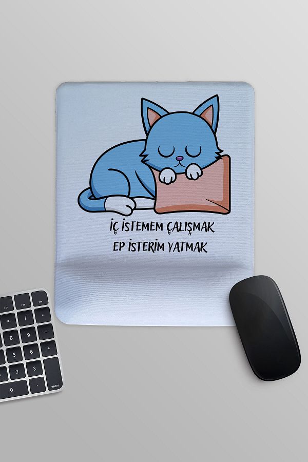 qoeuyl boutique-Inner Want to Work Ep Want to Lay Cute Cat Funny Printed Rectangle Wrist Rest Mousepad 1