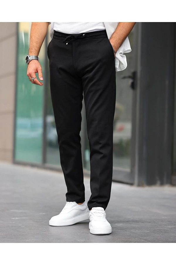 REMA STİL-Men's Jogger Style Lycra Pants with Elastic Waist, Zipper and Buttons 1
