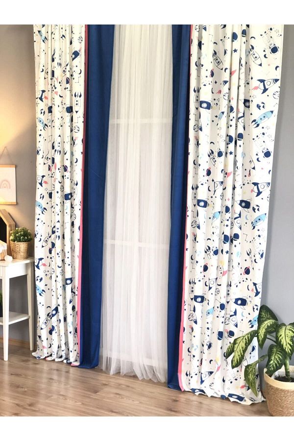 Evmila-Single Wing Space Pattern Background Curtain Model F1095 140 X 260 cm 1
