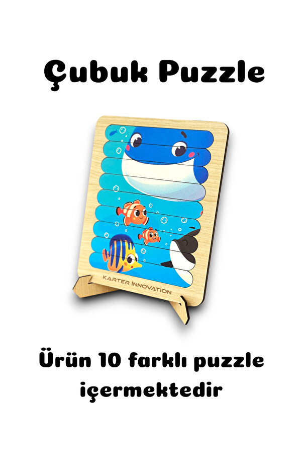 Karter İnovasyon Cubuk Puzzle, 10lu Set Puzzle, Hayvan Puzzle, Montesorri Puzzle, Hayvan Yapboz, 10lu Yapboz