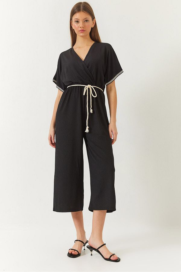 Bianco Lucci-Double Breasted Collar and Belted Latex Waist Women's Jumpsuit - 60261418 1