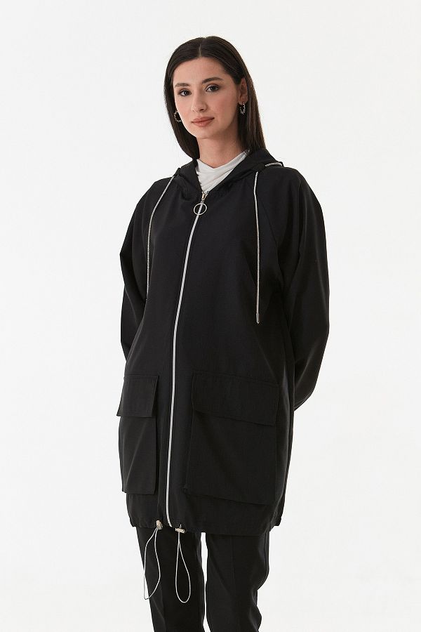 Fulla Moda-Fullamodest Double Pocket Hooded Jacket Cap with Stopper 1