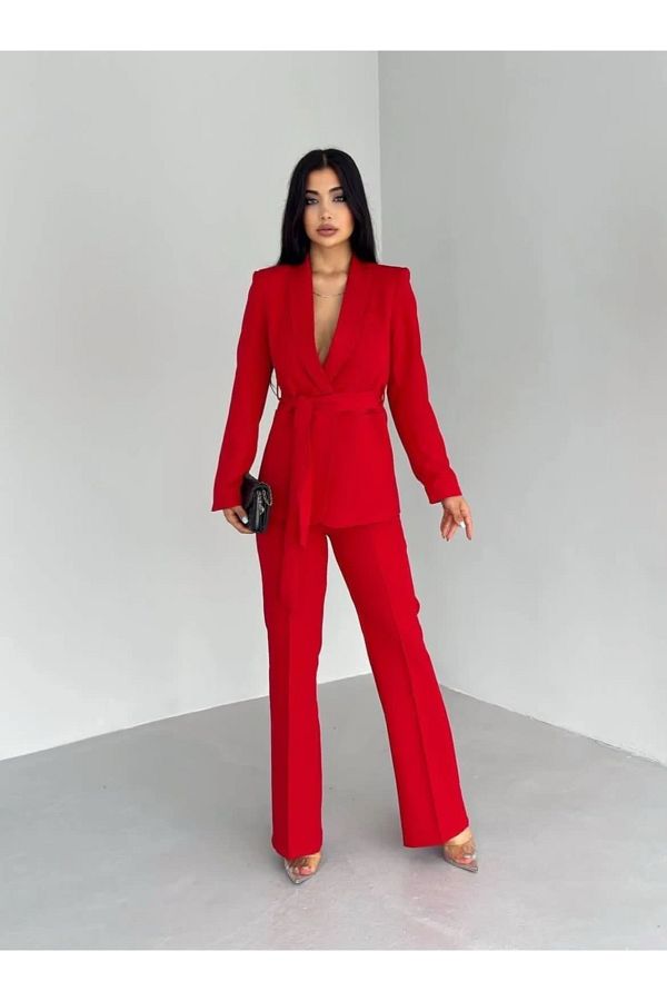 Ekim Store-Double Belted Blazer Jacket Pants Set 1