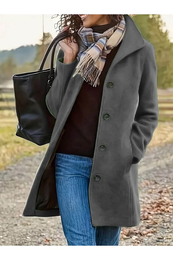 Miracle Omni-Women's Long Sleeve Stand Collar Front Button Short Stamp Coat 1