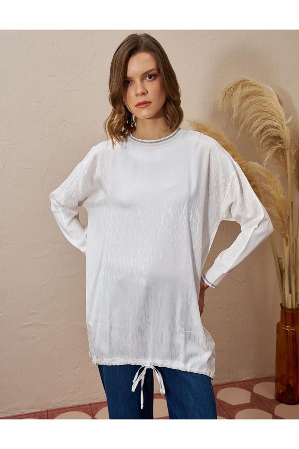 Kayra-Ecru Color Abstract Patterned Knitted Tunic 1