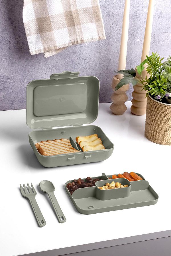 Okyanus Home-Green Lunch Box 2 Layers 5 Compartments Lunch Box with Self Fork and Spoon 1