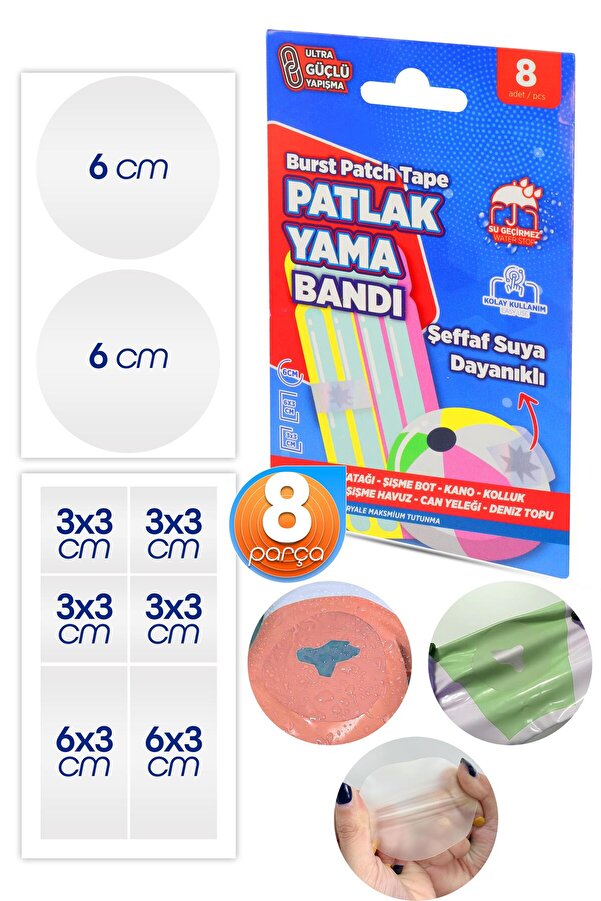 Telvesse 8li Patlak Yama Tamir Bandı Şişme Yüzme Simidi Kolluk Bot Top Pilates Simit Çadır Yağmurluk Yaması