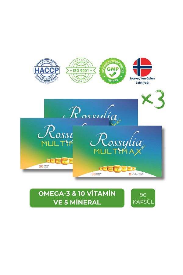 Rossylia-Multimax Omega-3 and Multivitamin - 30 Capsules with Folic Acid, Iodine and B12 Set of 3 1