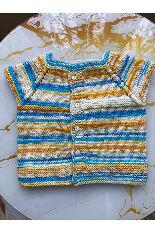 GoyceFashion %100 El Örmesi Ebruli Örgü İpinden Örülmüş Unisex Bebek Yeleği