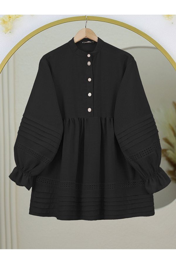 Modamorfo-Tunica cu jumatate de nasture cu maneci elastice - neagra 1