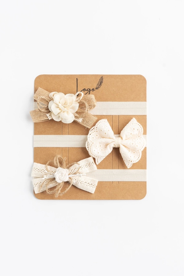 LOGO AKSESUAR Kız Bebek Bandana 3'lü Set Ham Organik Tasarım (KAHVERENGİ-PEMBE)